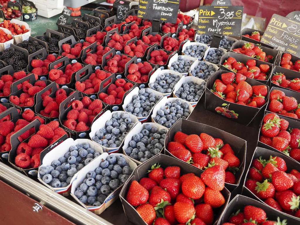 Fresh berries at Marché Forville, Cannes