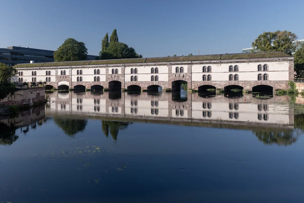 Venue view: Barrage Vauban in Strasbourg, the historic pont-écluse spanning the Ill. Resized and converted to WebP.