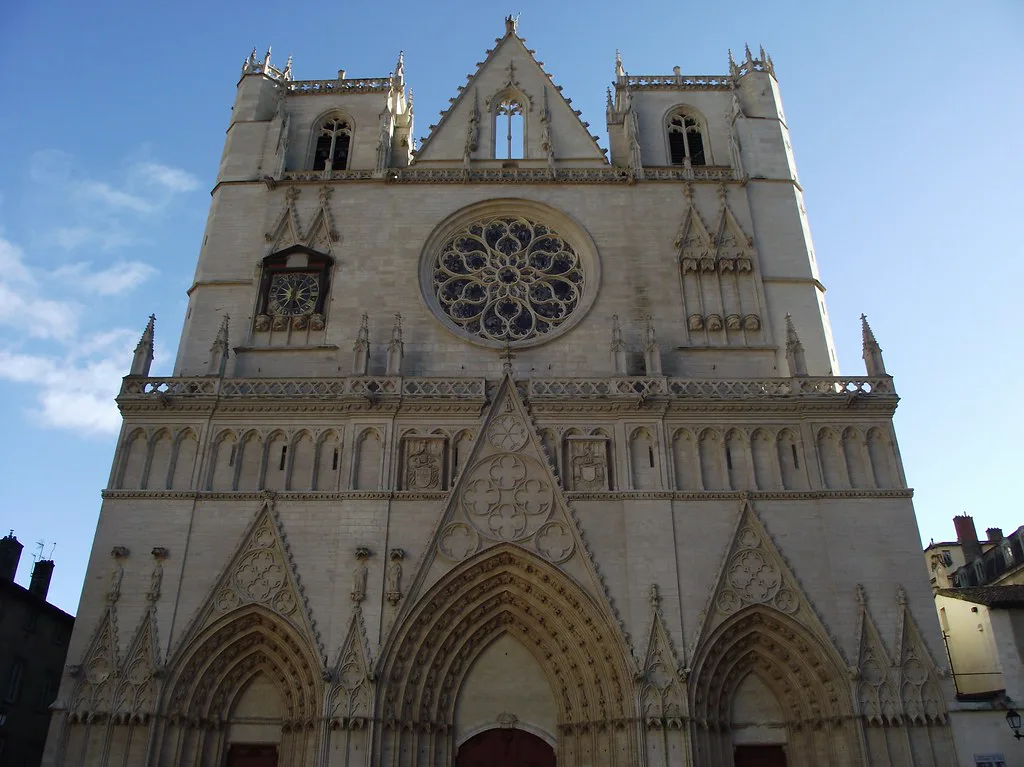 Venue view: the Gothic facade of Lyon Cathedral (Cathédrale Saint-Jean-Baptiste) on Place Saint-Jean in Vieux-Lyon. Resized and converted to WebP.